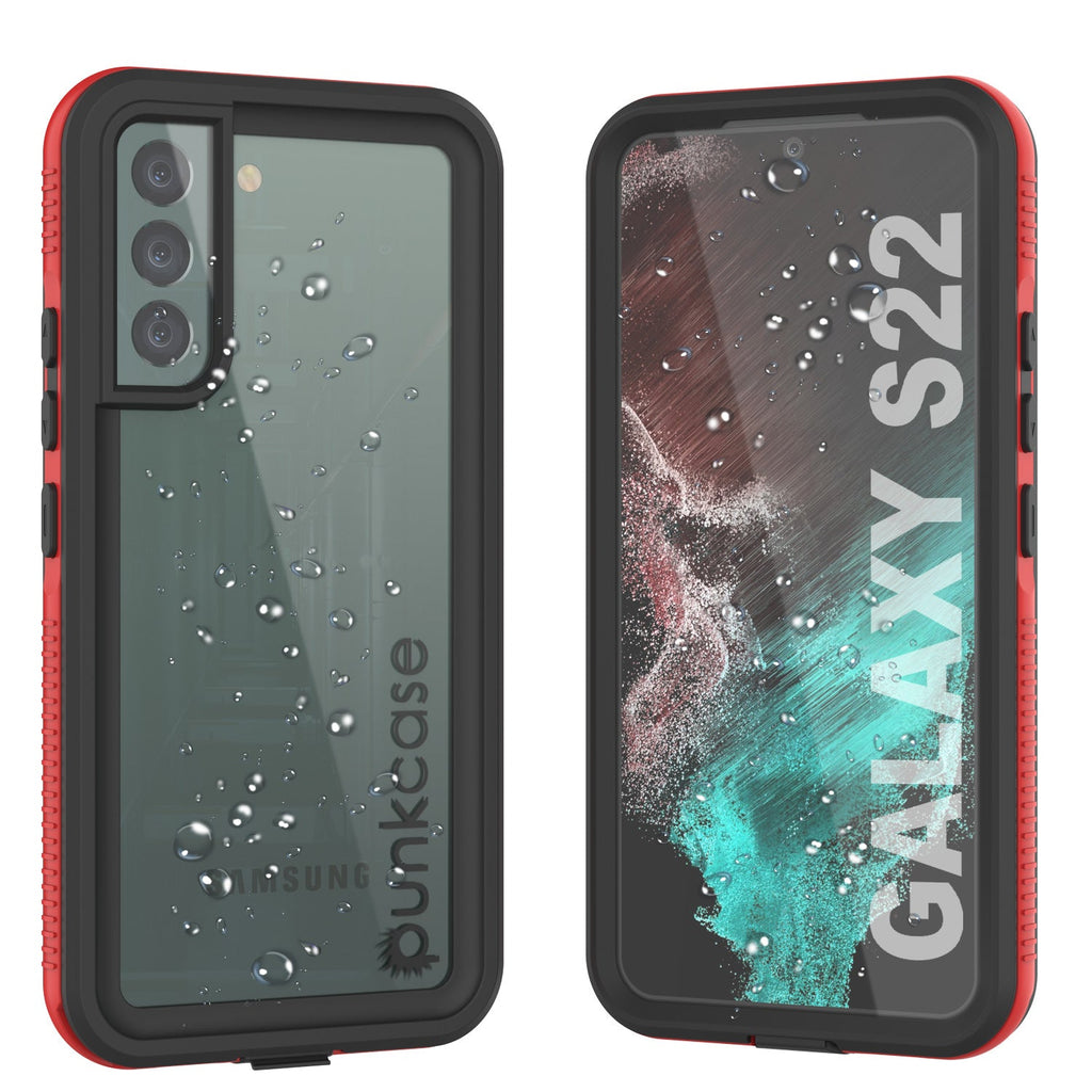Galaxy S22 Waterproof Case PunkCase Ultimato Red Thin 6.6ft Underwater IP68 Shock/Snow Proof [Red] (Color in image: red)
