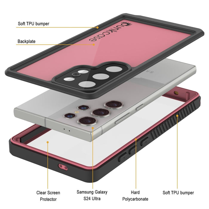 Galaxy S25 Ultra Waterproof Case PunkCase StudStar Pink Thin 6.6ft Underwater IP68 Shock/Snow Proof