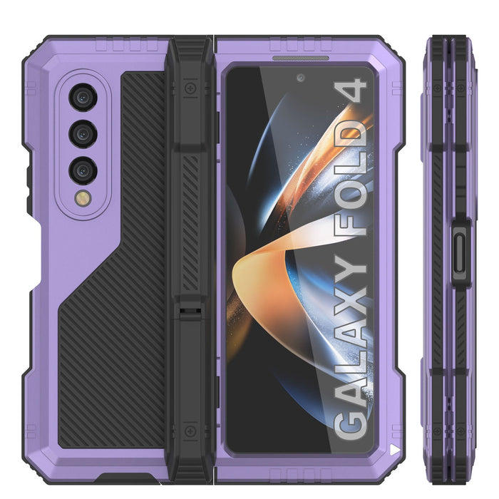 Galaxy Z Fold4 Metal Case, Heavy Duty Military Grade Armor Cover Full Body Hard [Purple]