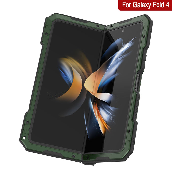 Galaxy Z Fold4 Metal Case, Heavy Duty Military Grade Armor Cover Full Body Hard [Dark Green]