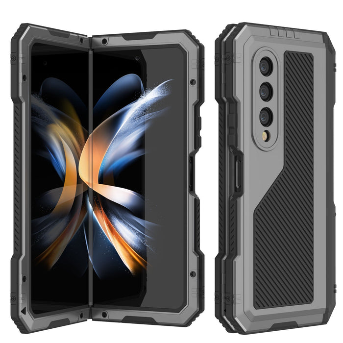 Galaxy Z Fold4 Metal Case, Heavy Duty Military Grade Armor Cover Full Body Hard [Silver]