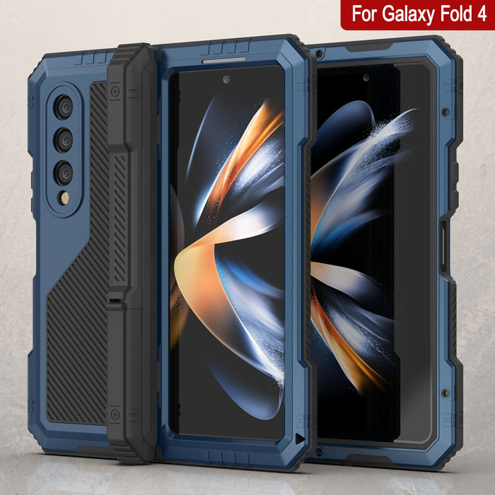 Galaxy Z Fold4 Metal Case, Heavy Duty Military Grade Armor Cover Full Body Hard [Blue]