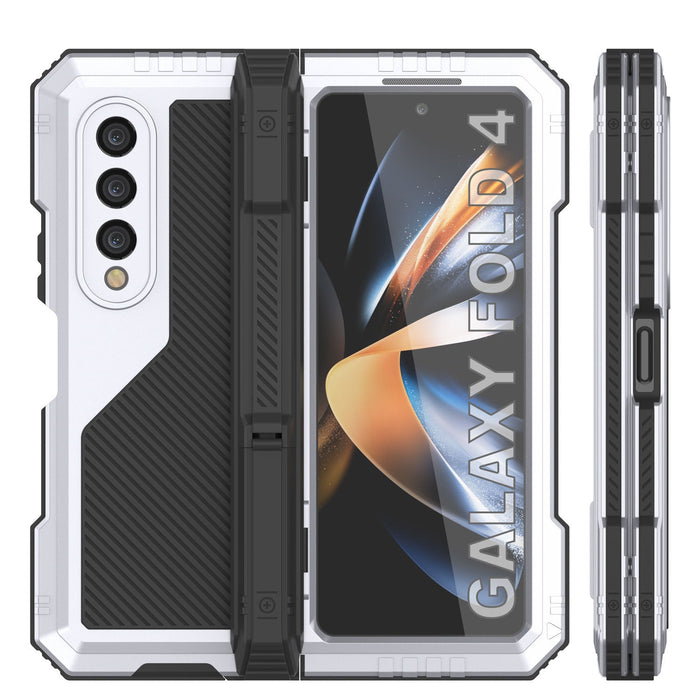 Galaxy Z Fold4 Metal Case, Heavy Duty Military Grade Armor Cover Full Body Hard [White]