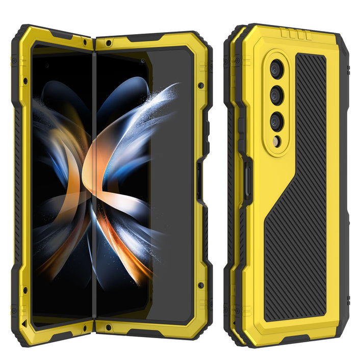 Galaxy Z Fold4 Metal Case, Heavy Duty Military Grade Armor Cover Full Body Hard [Neon]