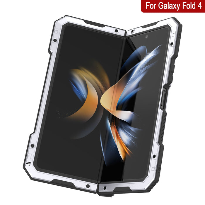 Galaxy Z Fold4 Metal Case, Heavy Duty Military Grade Armor Cover Full Body Hard [White]