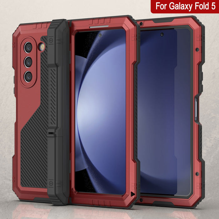 Galaxy Z Fold5 Metal Case, Heavy Duty Military Grade Armor Cover Full Body Hard [Red]