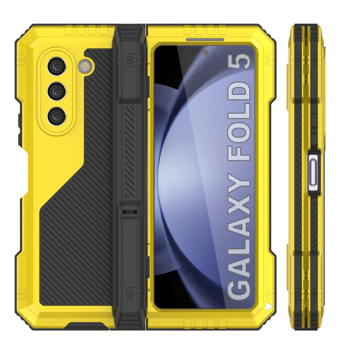 Galaxy Z Fold5 Metal Case, Heavy Duty Military Grade Armor Cover Full Body Hard [Neon]