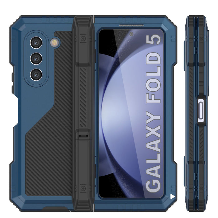 Galaxy Z Fold5 Metal Case, Heavy Duty Military Grade Armor Cover Full Body Hard [Blue]