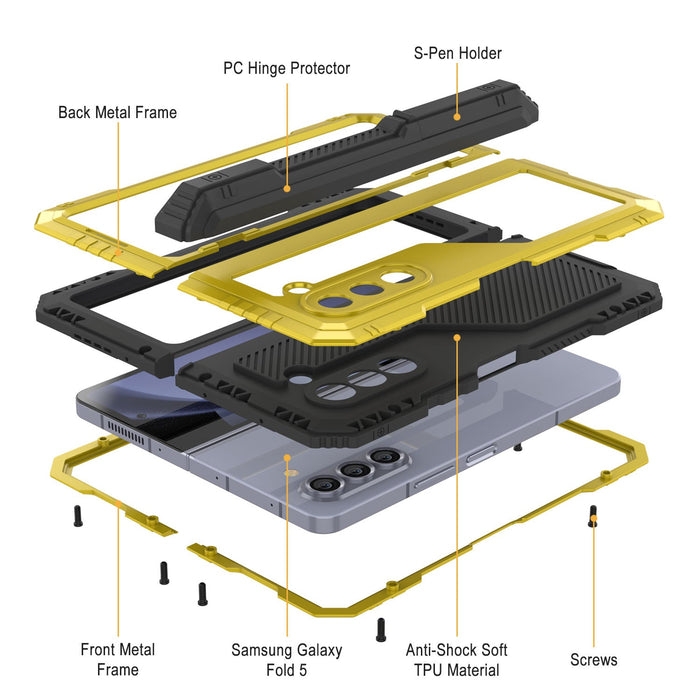 Galaxy Z Fold5 Metal Case, Heavy Duty Military Grade Armor Cover Full Body Hard [Neon]