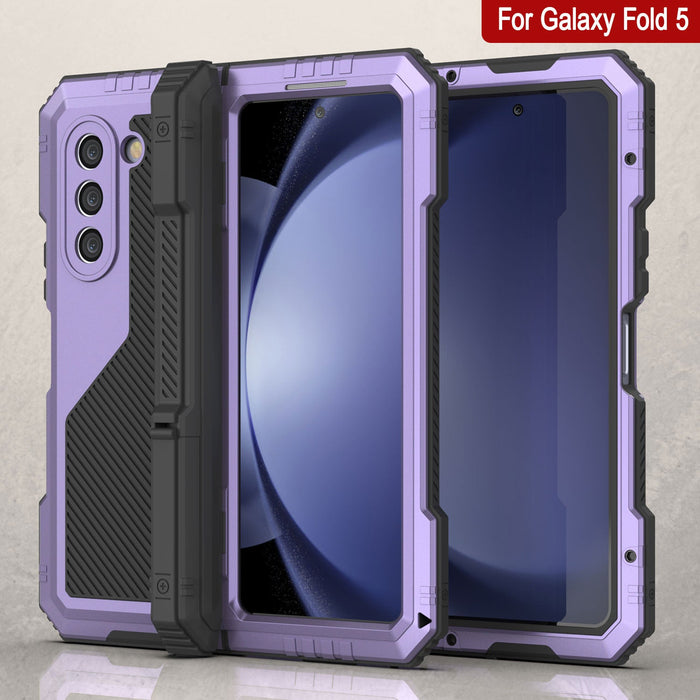 Galaxy Z Fold5 Metal Case, Heavy Duty Military Grade Armor Cover Full Body Hard [Purple]