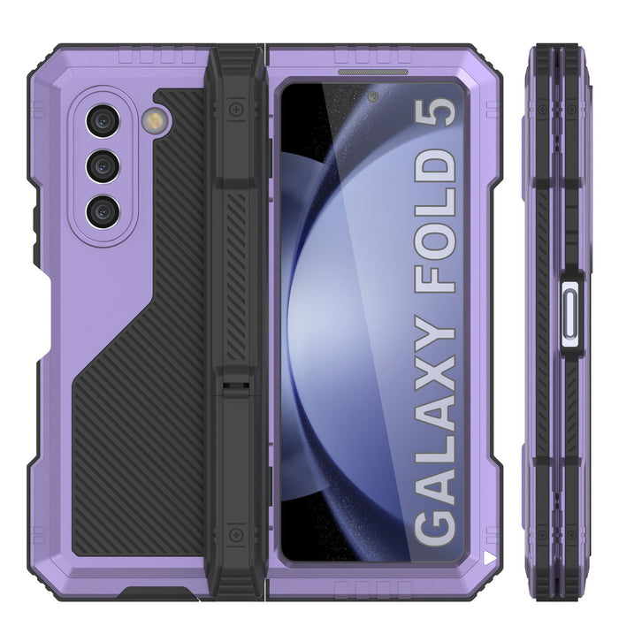 Galaxy Z Fold5 Metal Case, Heavy Duty Military Grade Armor Cover Full Body Hard [Purple]