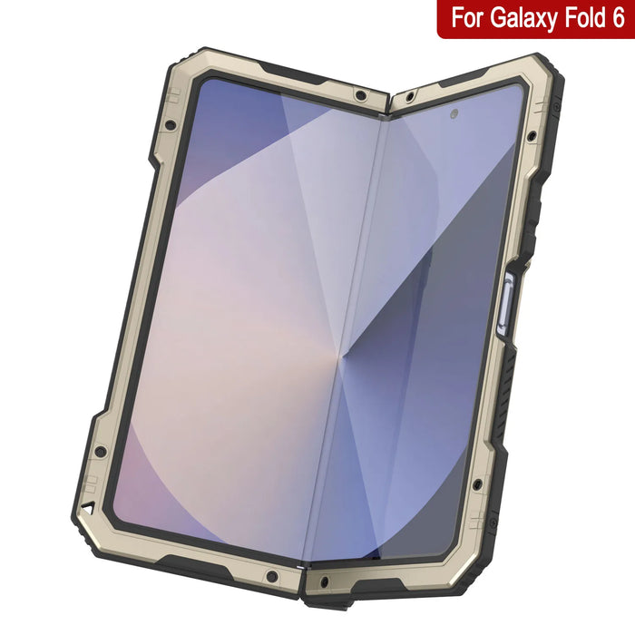 Galaxy Z Fold6 Metal Case, Heavy Duty Military Grade Armor Cover Full Body Hard [Gold]