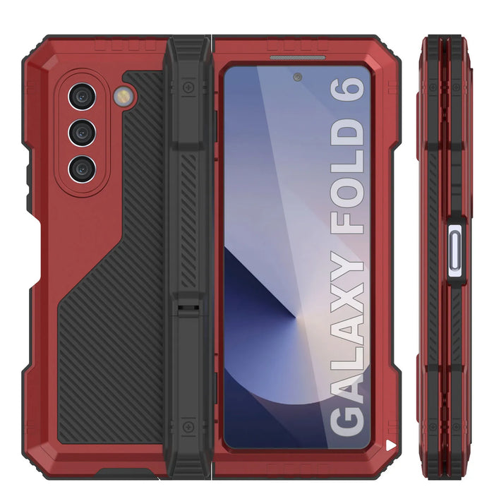 Galaxy Z Fold6 Metal Case, Heavy Duty Military Grade Armor Cover Full Body Hard [Red]