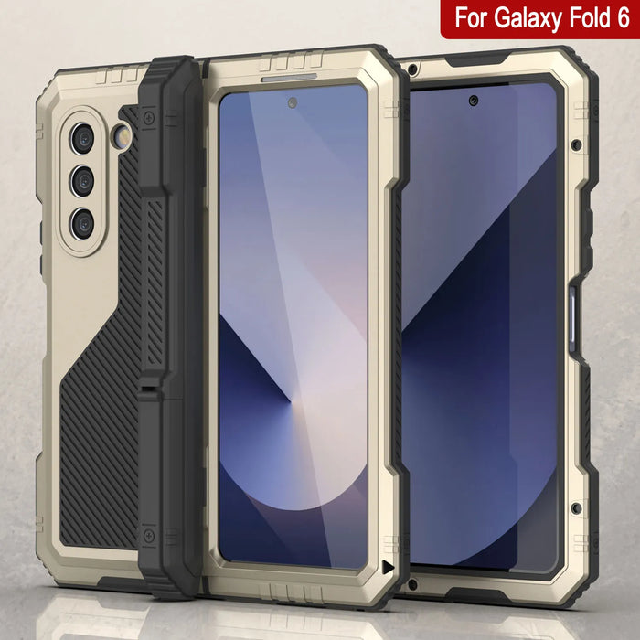 Galaxy Z Fold6 Metal Case, Heavy Duty Military Grade Armor Cover Full Body Hard [Gold]