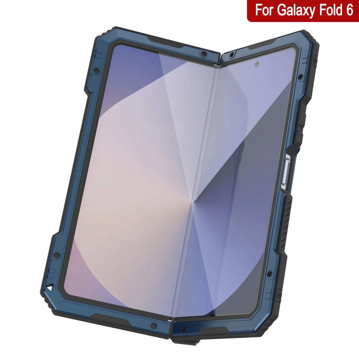 Galaxy Z Fold6 Metal Case, Heavy Duty Military Grade Armor Cover Full Body Hard [Blue]