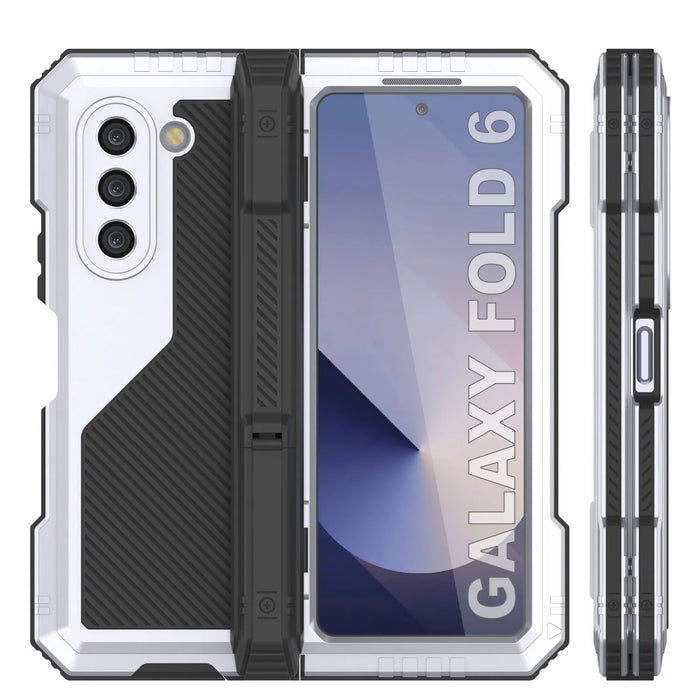 Galaxy Z Fold6 Metal Case, Heavy Duty Military Grade Armor Cover Full Body Hard [White]