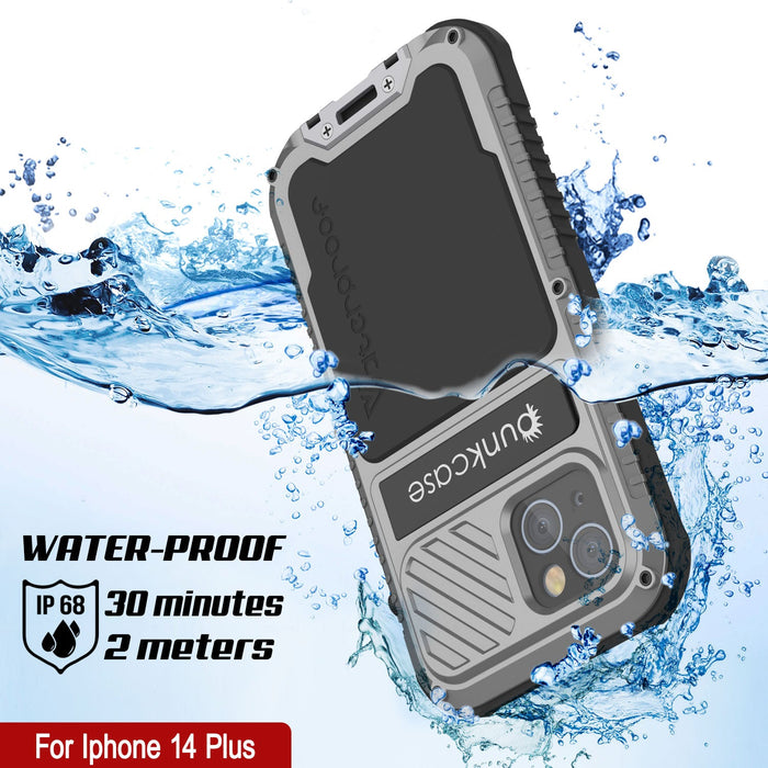 iPhone 16 Plus Metal Extreme 3.0 Series Aluminum Waterproof Case IP68 W/Buillt in Screen Protector & Kickstand [Silver]