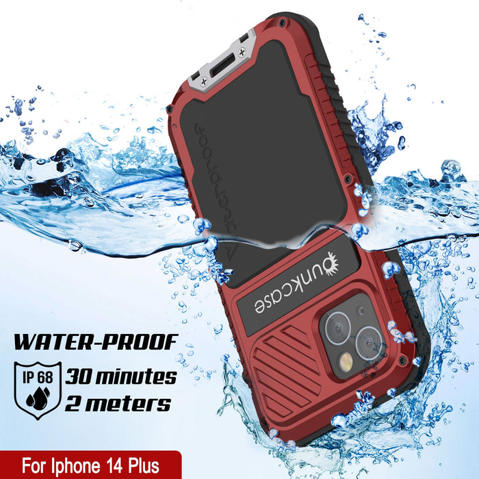 iPhone 16 Plus Metal Extreme 3.0 Series Aluminum Waterproof Case IP68 W/Buillt in Screen Protector & Kickstand [Red]