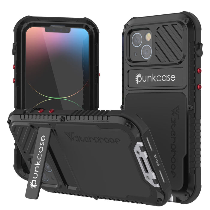 iPhone 16 Plus Metal Extreme 3.0 Series Aluminum Waterproof Case IP68 W/Buillt in Screen Protector & Kickstand [Black]