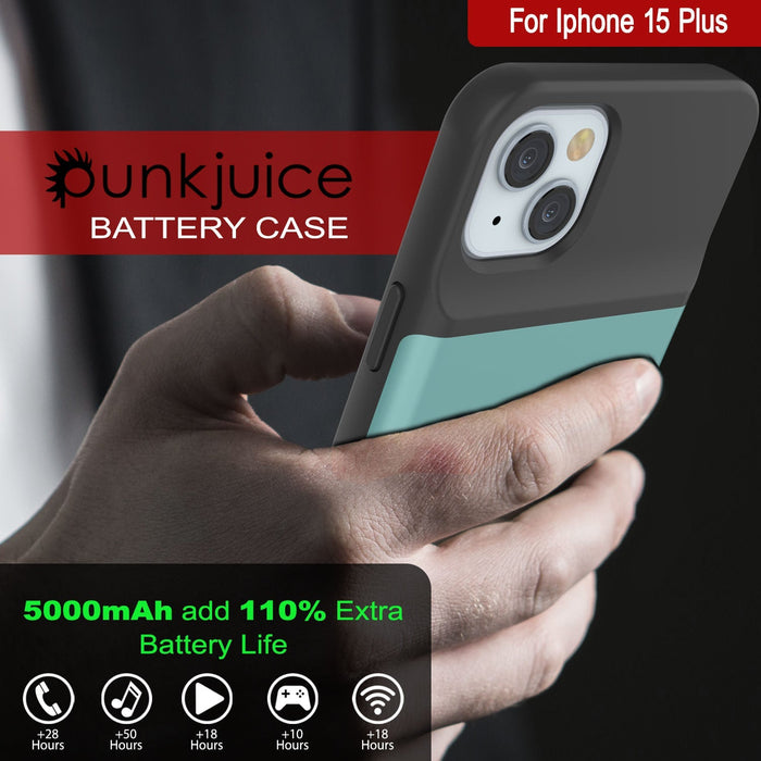 iPhone 16 Plus Battery Case, PunkJuice 8000mAH Fast Charging MagSafe Power Bank W/ Screen Protector | [Teal]