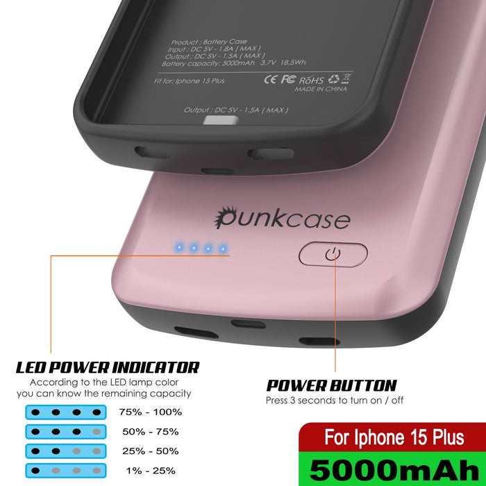 iPhone 16 Plus Battery Case, PunkJuice 8000mAH Fast Charging MagSafe Power Bank W/ Screen Protector | [Rose-Gold]