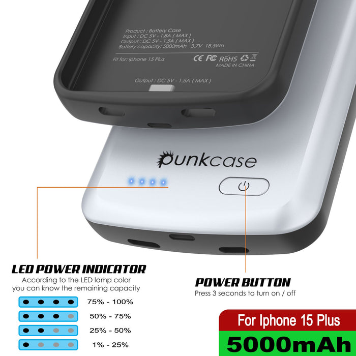 iPhone 16 Plus Battery Case, PunkJuice 8000mAH Fast Charging MagSafe Power Bank W/ Screen Protector | [White]