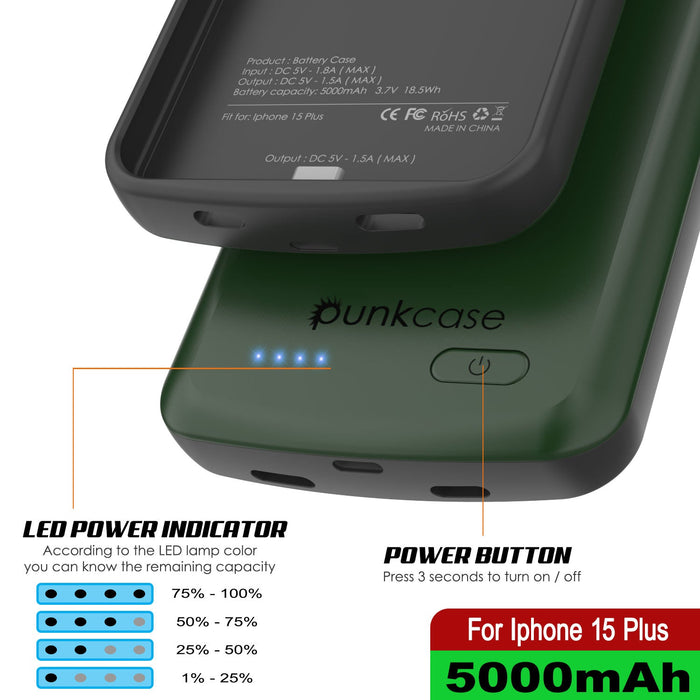 iPhone 16 Plus Battery Case, PunkJuice 8000mAH Fast Charging MagSafe Power Bank W/ Screen Protector | [Green]