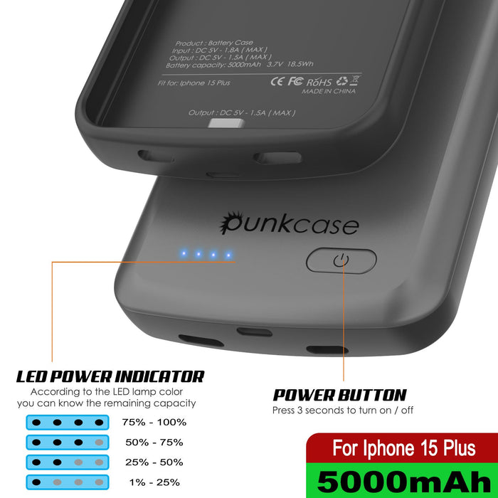 iPhone 16 Plus Battery Case, PunkJuice 8000mAH Fast Charging MagSafe Power Bank W/ Screen Protector | [Grey]