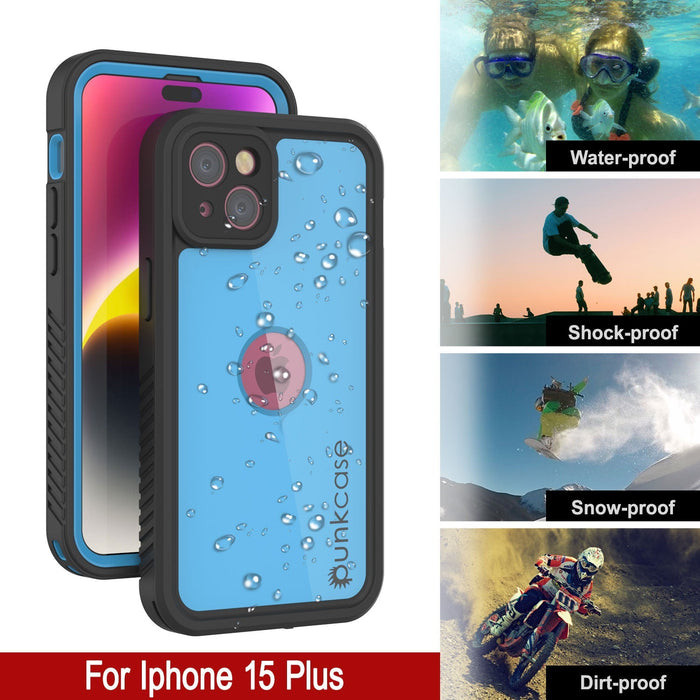 iPhone 16 Plus Waterproof IP68 Case, Punkcase [Light blue] [StudStar Series] [Slim Fit] [Dirtproof]