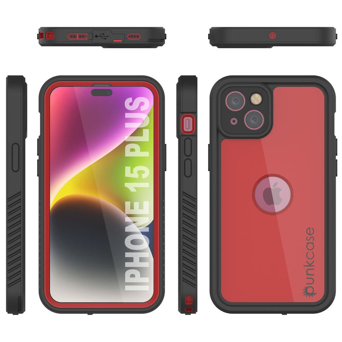 iPhone 16 Plus Waterproof IP68 Case, Punkcase [Red] [StudStar Series] [Slim Fit]