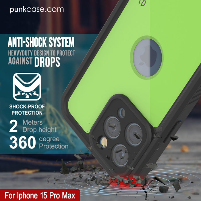 iPhone 16 Pro Max Waterproof IP68 Case, Punkcase [Light green] [StudStar Series] [Slim Fit] [Dirtproof]