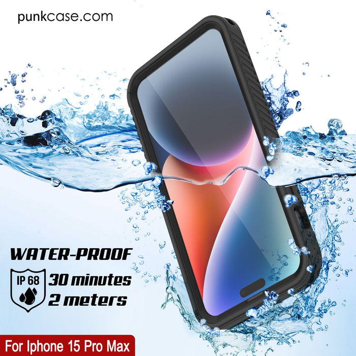 iPhone 16 Pro Max Waterproof IP68 Case, Punkcase [Black] [StudStar Series] [Slim Fit]