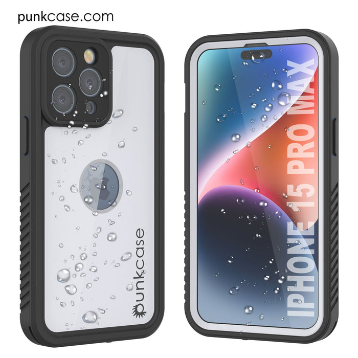 iPhone 16 Pro Max Waterproof IP68 Case, Punkcase [White] [StudStar Series] [Slim Fit] [Dirtproof]