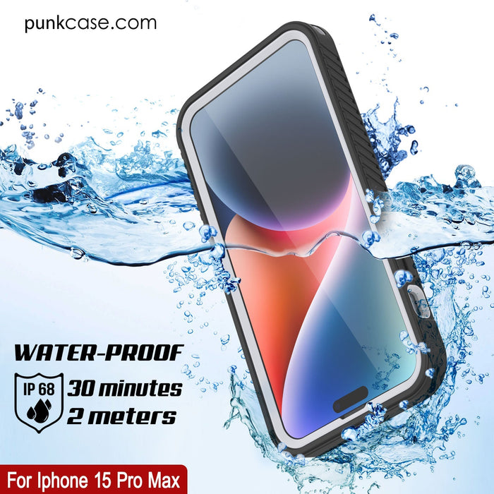 iPhone 16 Pro Max Waterproof IP68 Case, Punkcase [White] [StudStar Series] [Slim Fit] [Dirtproof]