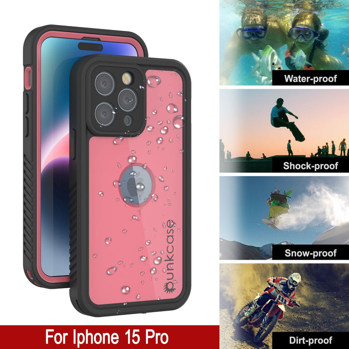 iPhone 16 Pro Waterproof IP68 Case, Punkcase [Pink] [StudStar Series] [Slim Fit] [Dirtproof]