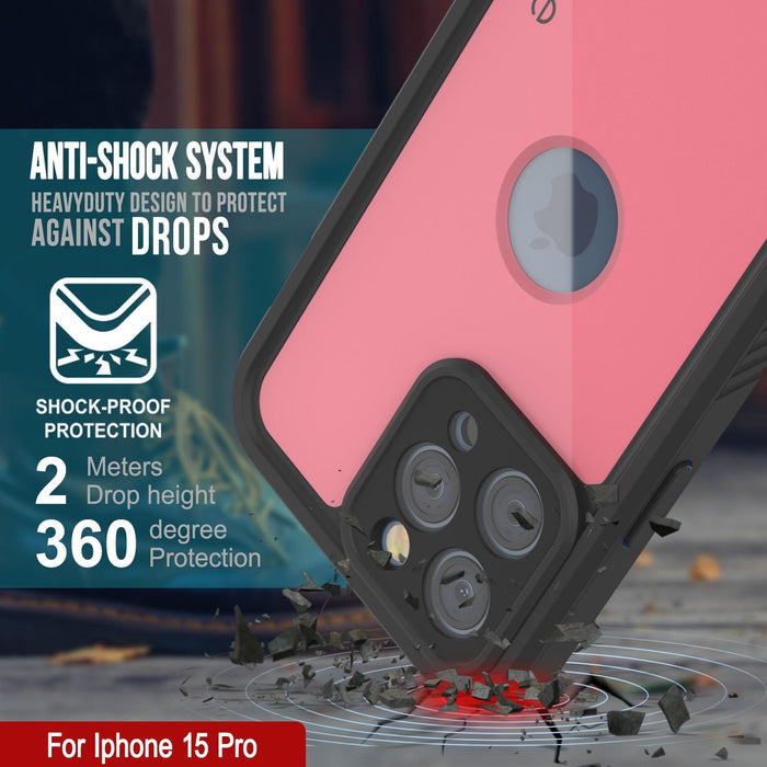 iPhone 16 Pro Waterproof IP68 Case, Punkcase [Pink] [StudStar Series] [Slim Fit] [Dirtproof]