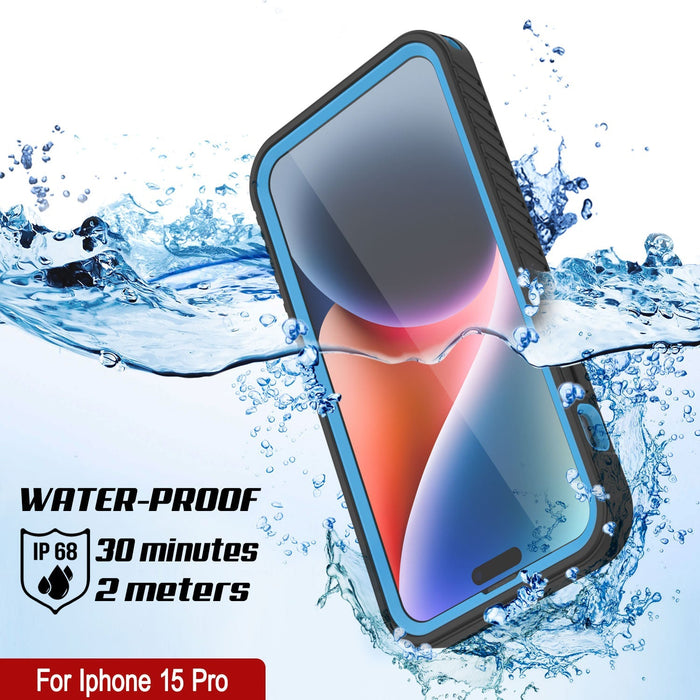 iPhone 16 Pro Waterproof IP68 Case, Punkcase [Light blue] [StudStar Series] [Slim Fit] [Dirtproof]