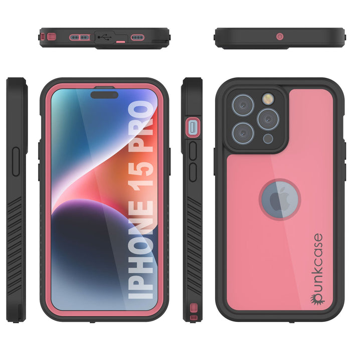 iPhone 16 Pro Waterproof IP68 Case, Punkcase [Pink] [StudStar Series] [Slim Fit] [Dirtproof]