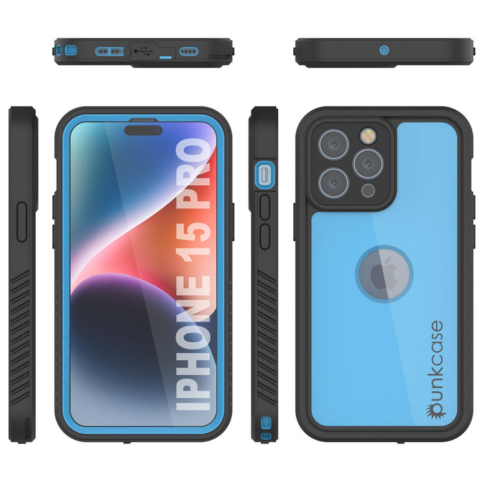 iPhone 16 Pro Waterproof IP68 Case, Punkcase [Light blue] [StudStar Series] [Slim Fit] [Dirtproof]