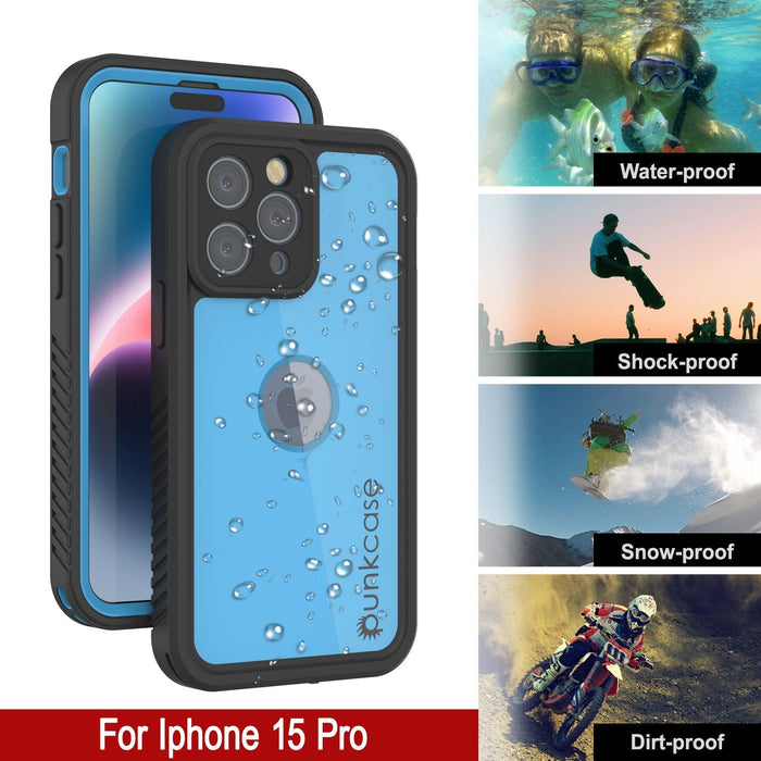 iPhone 16 Pro Waterproof IP68 Case, Punkcase [Light blue] [StudStar Series] [Slim Fit] [Dirtproof]