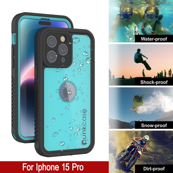 iPhone 16 Pro Waterproof IP68 Case, Punkcase [Teal] [StudStar Series] [Slim Fit]