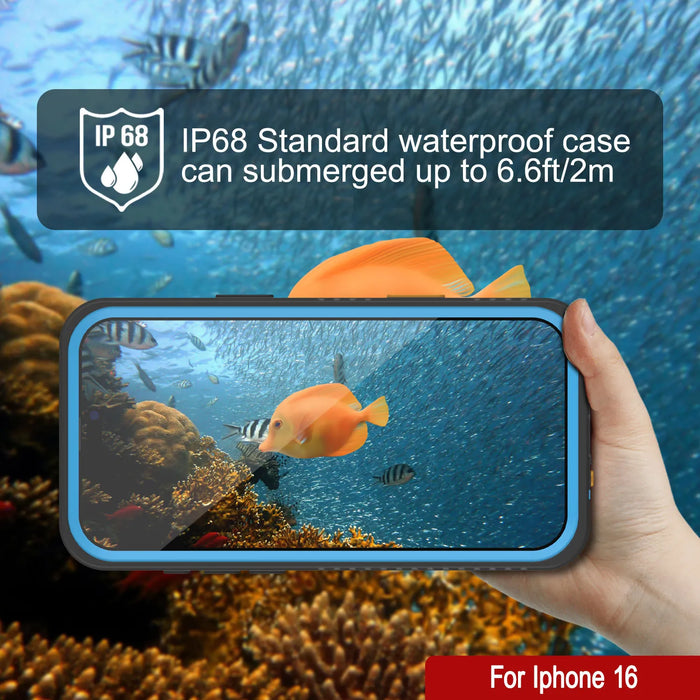 iPhone 16 Waterproof Case, Punkcase [Extreme Series] Armor Cover W/ Built In Screen Protector [Light Blue]