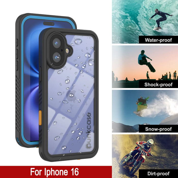 iPhone 16 Waterproof Case, Punkcase [Extreme Series] Armor Cover W/ Built In Screen Protector [Navy Blue]