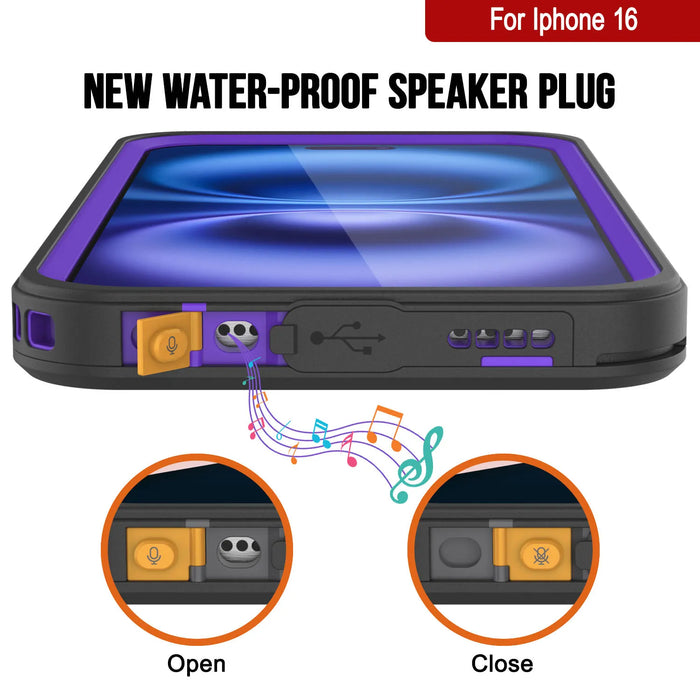 iPhone 16 Waterproof Case, Punkcase [Extreme Series] Armor Cover W/ Built In Screen Protector [Purple]