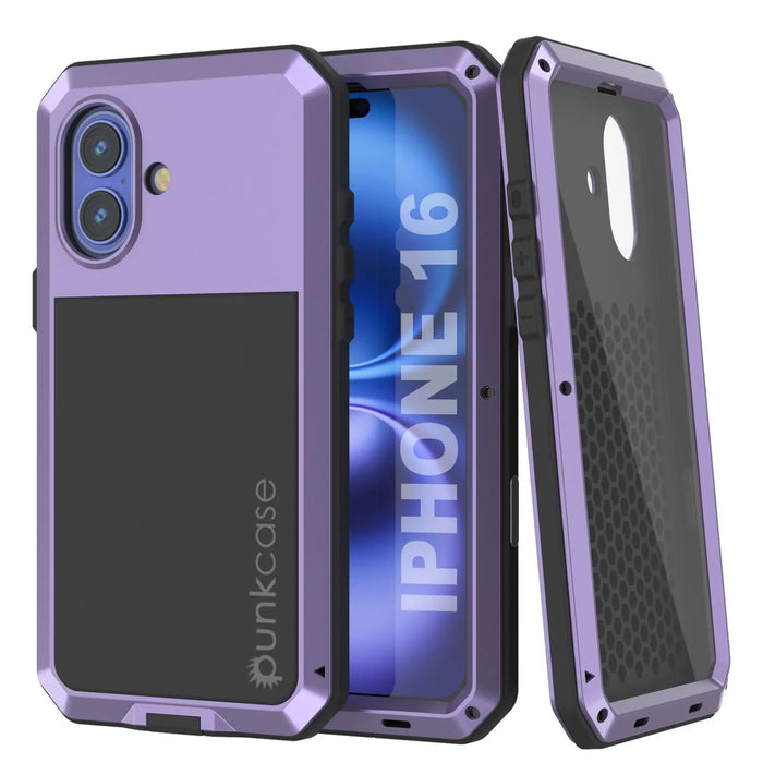 iPhone 16 Metal Case, Heavy Duty Military Grade Armor Cover [shock proof] Full Body Hard [Purple]