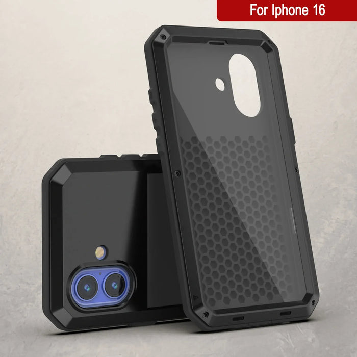 iPhone 16 Metal Case, Heavy Duty Military Grade Armor Cover [shock proof] Full Body Hard [Black]