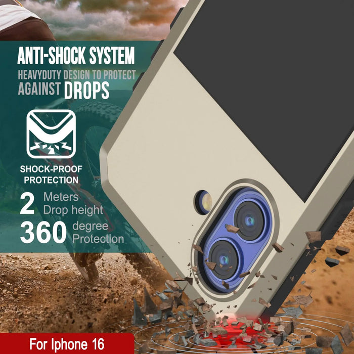 iPhone 16 Metal Case, Heavy Duty Military Grade Armor Cover [shock proof] Full Body Hard [Gold]