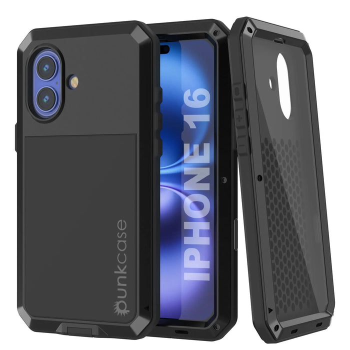 iPhone 16 Metal Case, Heavy Duty Military Grade Armor Cover [shock proof] Full Body Hard [Black]