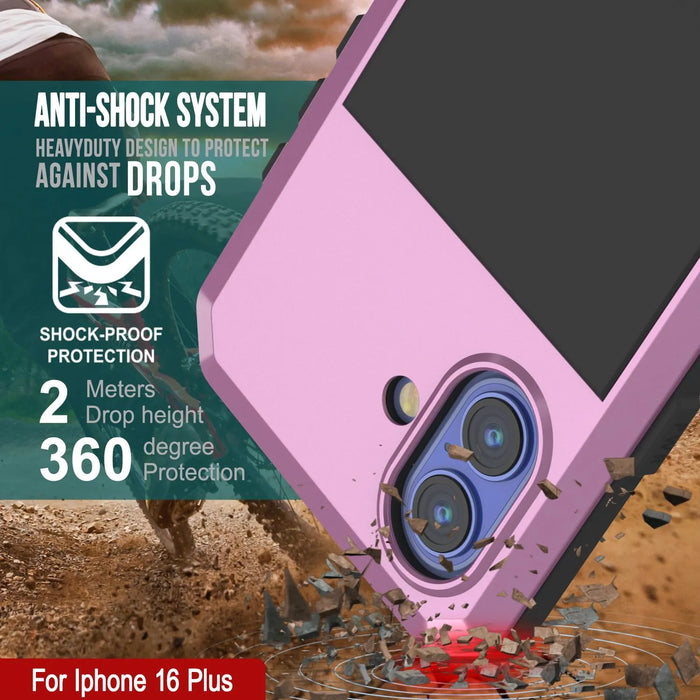 iPhone 16 Plus Metal Case, Heavy Duty Military Grade Armor Cover [shock proof] Full Body Hard [Pink]