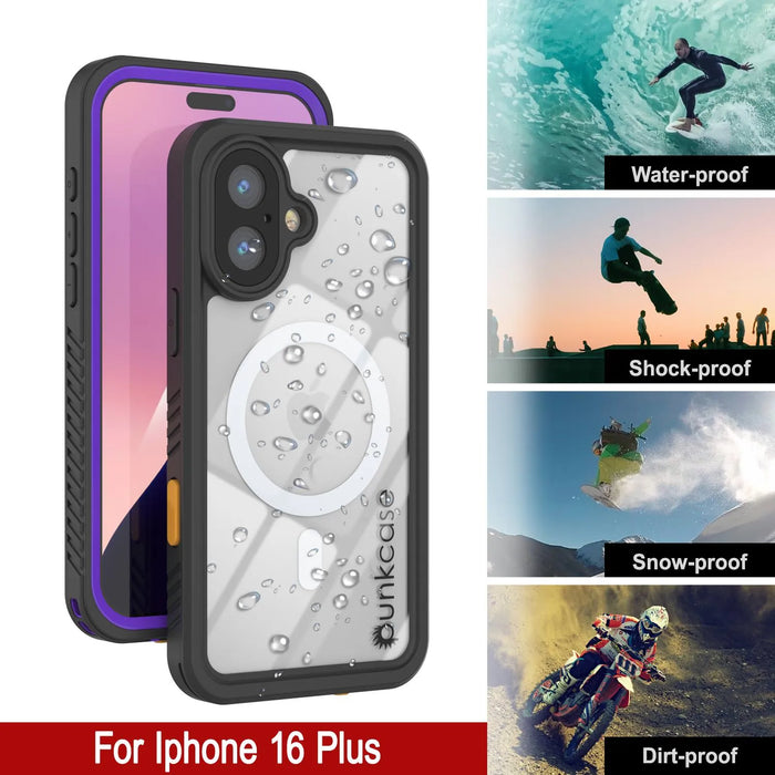 iPhone 16 Plus Waterproof Case, Punkcase [Extreme Mag Series] Armor Cover W/ Built In Screen Protector [Purple]